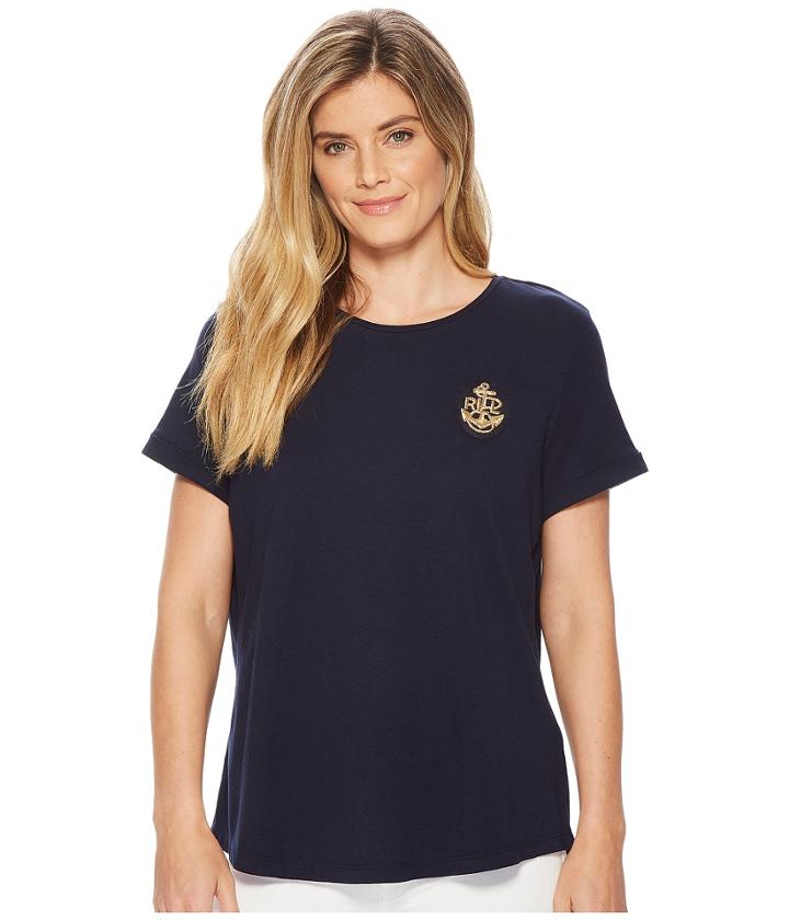 Lauren Ralph Lauren - Petite Bullion-patch Cotton T-shirt
