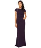 Adrianna Papell - Short Sleeve Crepe Gown With Beaded Shoulder Detail