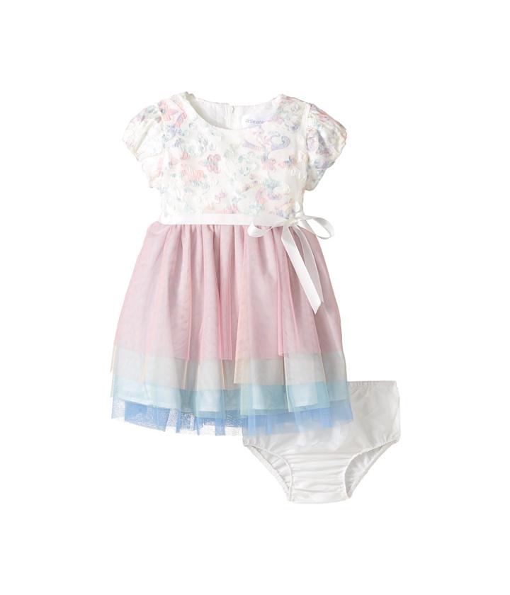 Us Angels - Applique W/ Print Mesh Cap Sleeve W/ Tulle Skirt