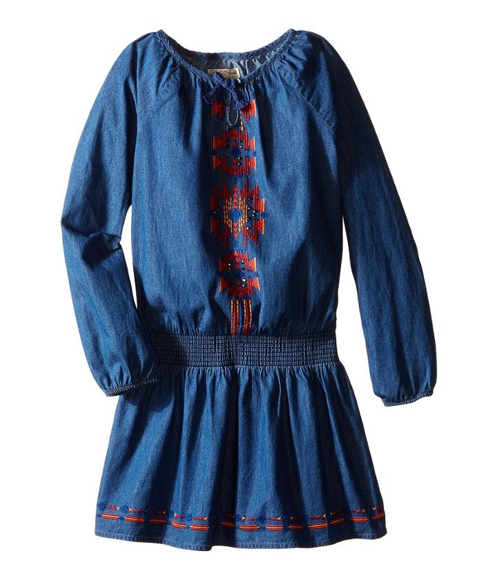 Lucky Brand Kids - Chambray Peasant Dress With Embroidery