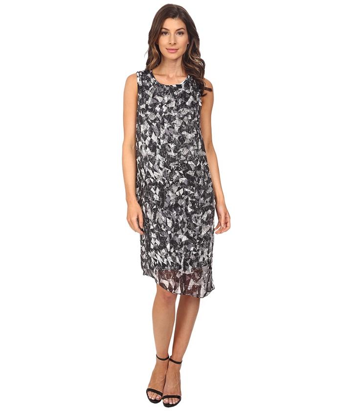 Vince Camuto - Sleeveless Broken Prism Dress W/ Chiffon Overlay