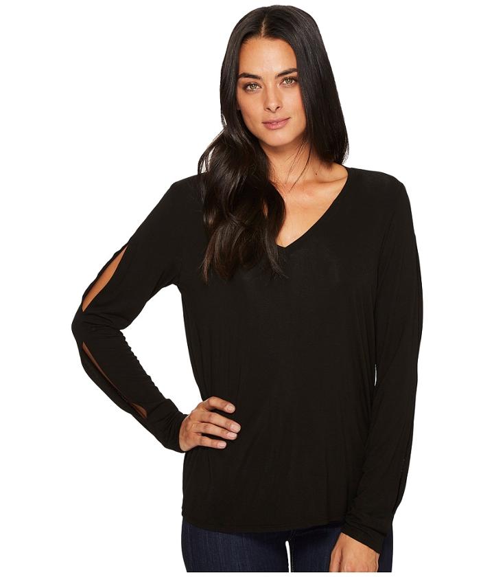 Michael Stars - Jersey Lycra V-neck Long Sleeve With Slit