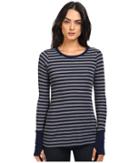 Michael Stars - Thermal Stripe Long Sleeve Raw Edge W/ Thumbholes