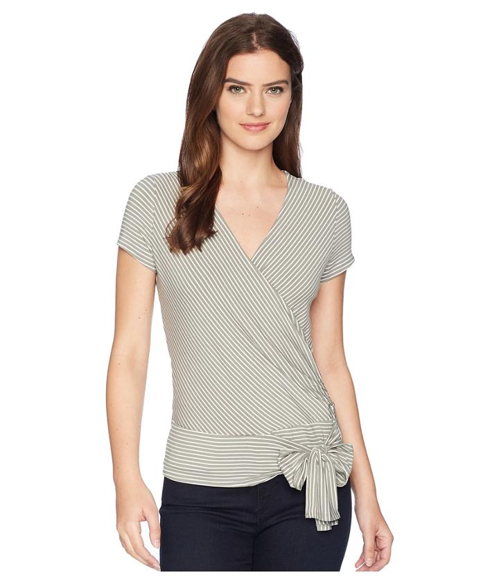 Vince Camuto - Cap Sleeve Stripe Faux Wrap Tie Waist Top