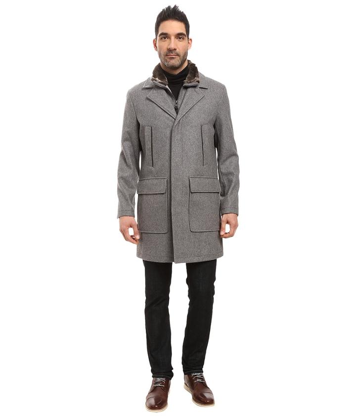Cole Haan - Pressed Melton Wool Topper With Faux Fur Collar