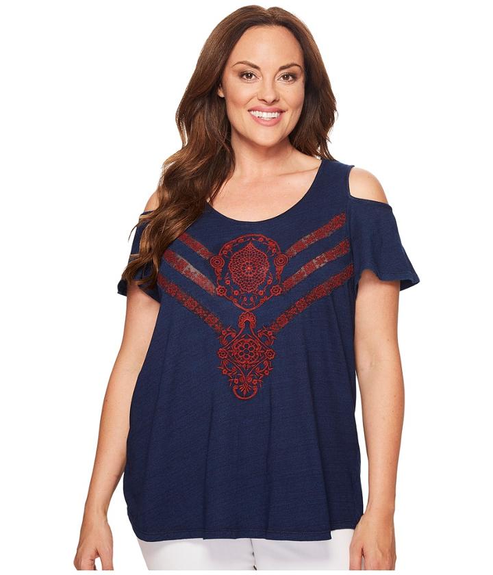 Lucky Brand - Plus Size Embroidered Cold Shoulder Top