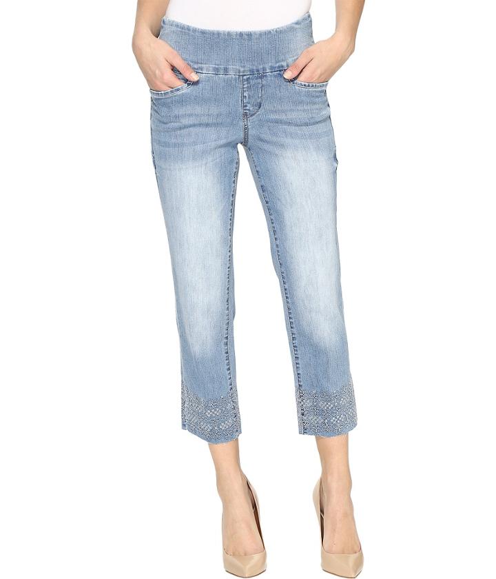 Jag Jeans - Baker Pull-on Crop Comfort Denim In Blue Issue W/ Embroidered Hem