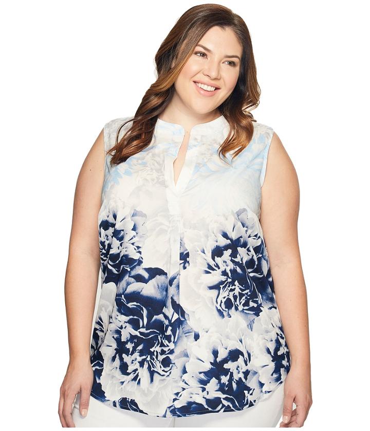 Calvin Klein Plus - Plus Size Sleeveless Printed Top With Collar