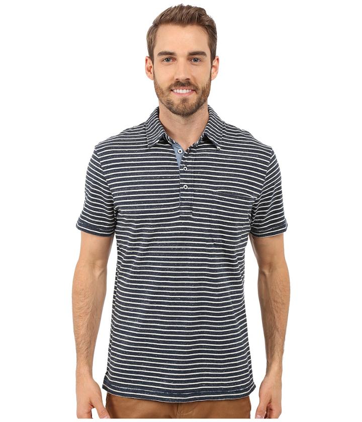 True Grit - Short Sleeve Stripe Polo W/ Pocket Genuine Indigo Knit