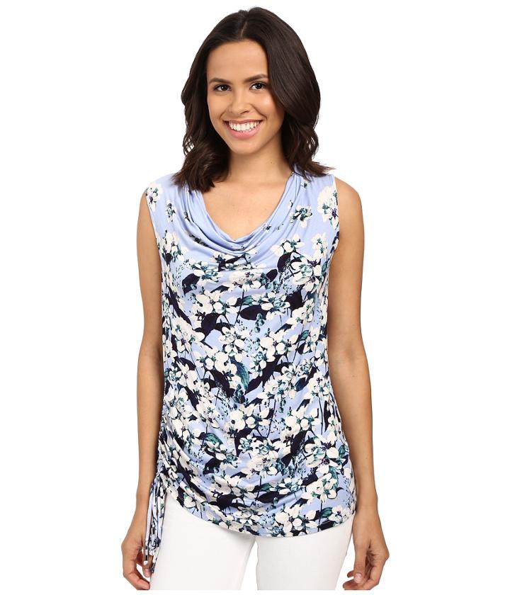 Adrianna Papell - Print Scoop Neck Side Ruched Top
