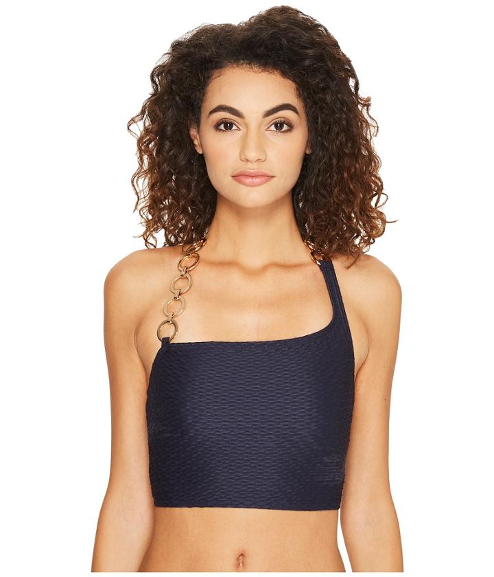 Michael Michael Kors - Sea Side Texture Asymmetrically Halter Bikini Top W/ Ring Chain Strap Removable Soft Cups