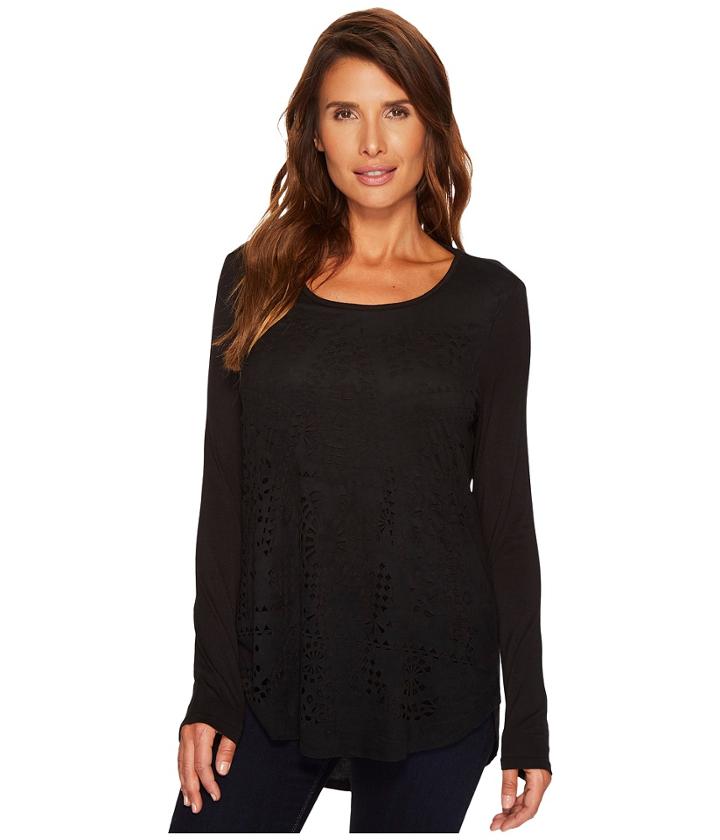 Tribal - Long Sleeve Scoop Neck Top W/ Cut Out