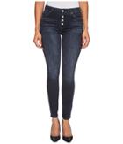 7 For All Mankind - The High Waist Ankle Jeans W/ Exposed Button Fly In Authentic Black