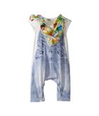 Junior Gaultier - Romper With Image Of Denim Overalls And Floral Bandana