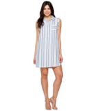 Two By Vince Camuto - Sleeveless Sky Stripe Linen Collared Dress