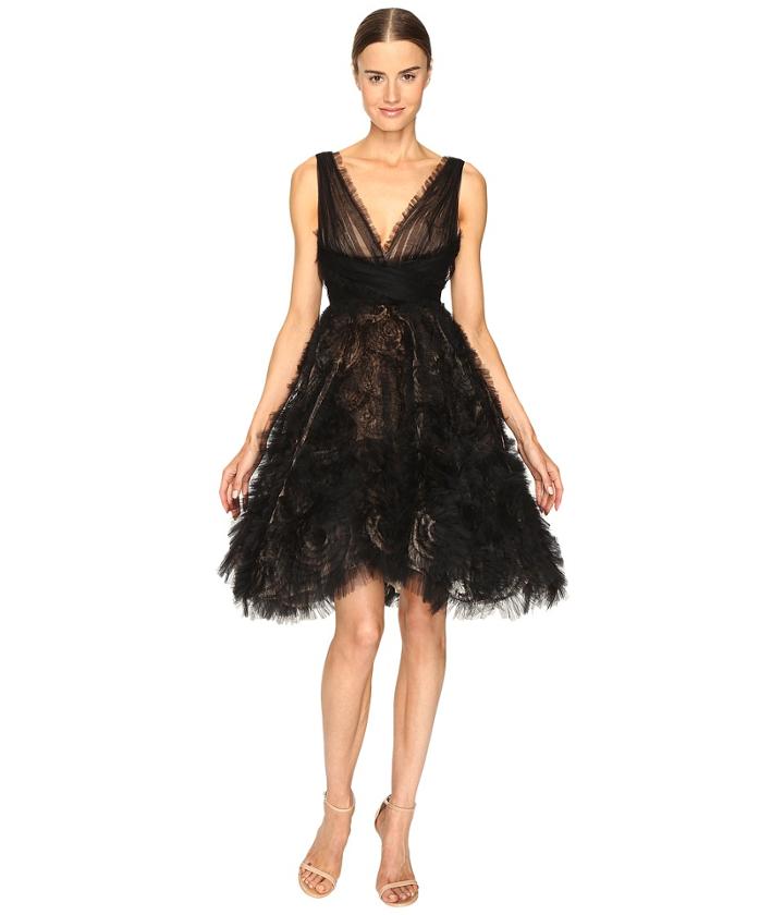 Marchesa - V-neck Cocktail In Tulle W/ Voluminous Ruffle Skirt