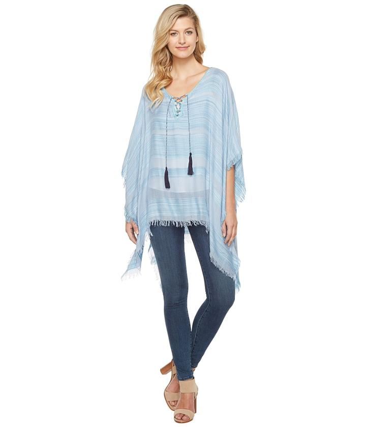 Vince Camuto - Woven Spacedye Stripe Tassel Tie Up Poncho