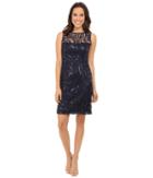 Tahari By Asl - Sequin Embroidery Illusion Neck