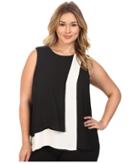 Vince Camuto Plus - Plus Size Sleeveless Color Blocked Layered Blouse