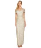 Adrianna Papell - Short Sleeve V-neck Long Metallic Lace Gown