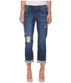 Liverpool - Petite Distressed Boyfriend Jeans In Montauk Mid Blue Dest/indigo