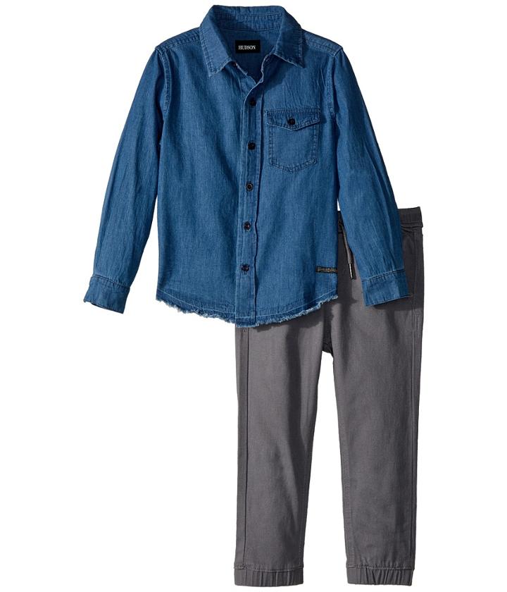 Hudson Kids - Two-piece Denim Shirt W/ Twill Jogger Pants Set
