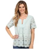 Dylan By True Grit - Mineral Washed Embroidery Short Sleeve Border Blouse