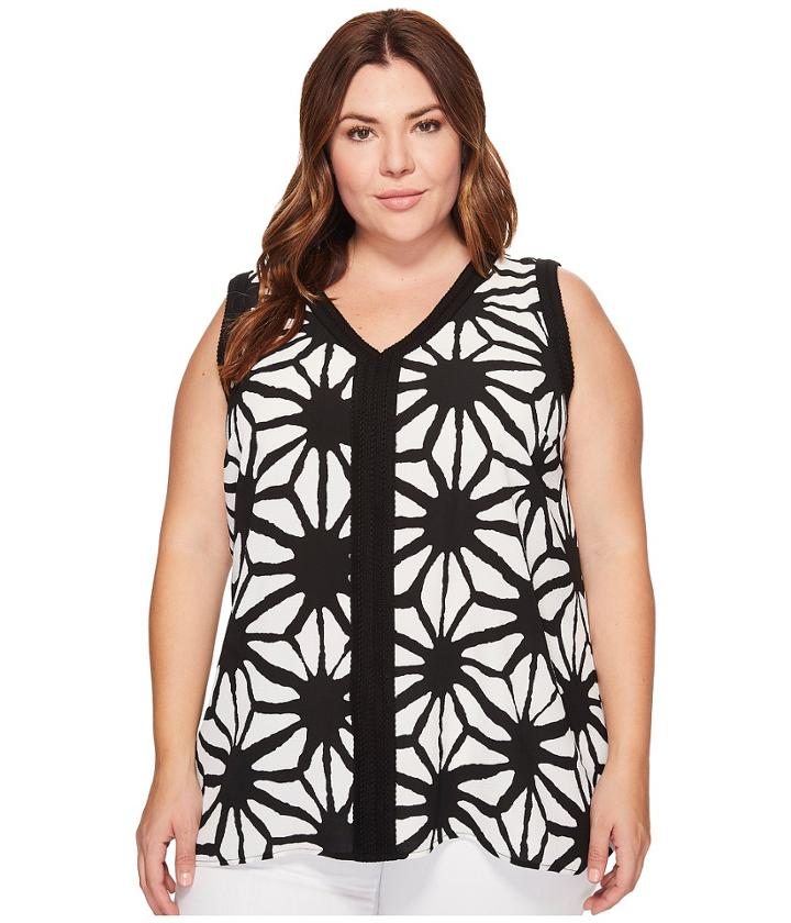 Vince Camuto Specialty Size - Plus Size Sleeveless Tribal Starlight High-low Blouse W/ Trim