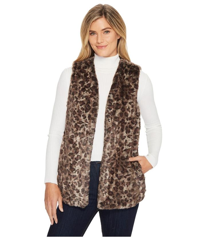 Dylan By True Grit - Wild Side Vintage Leopard Faux-fur Vest With Heather Knit Lining And Pockets