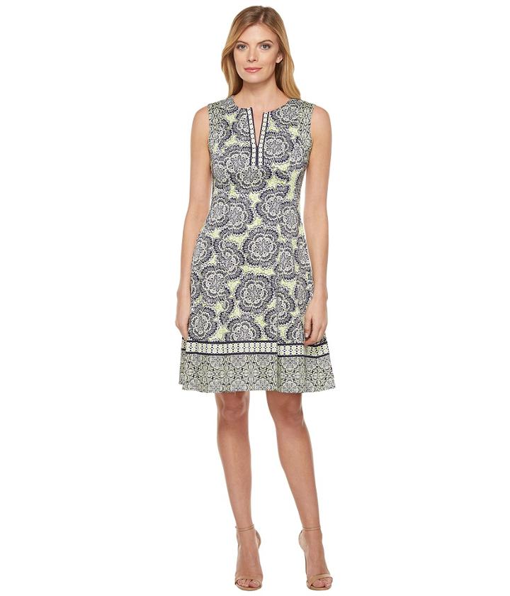 Maggy London - Twin Etched Flower Cotton Fit And Flare Dress