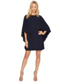 Halston Heritage - Flyaway Sleeve Boatneck Asymmetrical Drape Dress