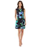 Vince Camuto - Printed Scuba Extended Cap Sleeve Fit And Flare With Release Pleats