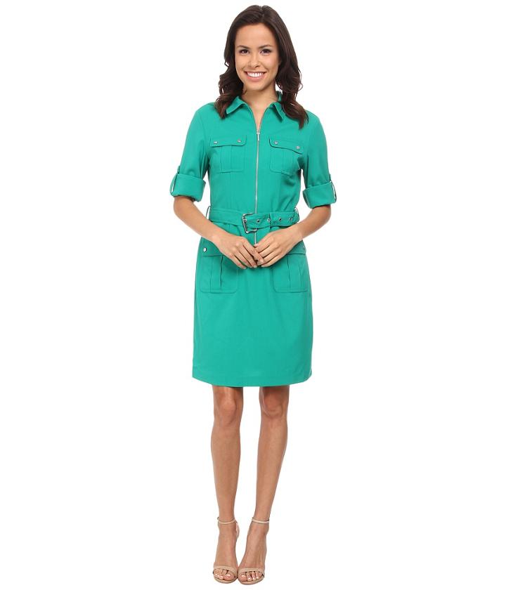 Michael Michael Kors - Roll Sleeve Belted Shirt Woven Dress