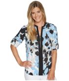 Calvin Klein - Printed Roll Sleeve Top With 1/2 Zip