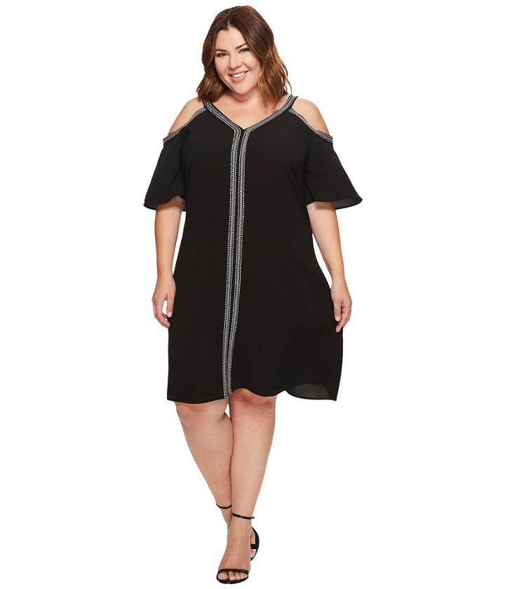 Vince Camuto Specialty Size - Plus Size Short Sleeve Cold-shoulder Dress W/ Ribbon Trim