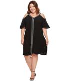 Vince Camuto Specialty Size - Plus Size Short Sleeve Cold-shoulder Dress W/ Ribbon Trim