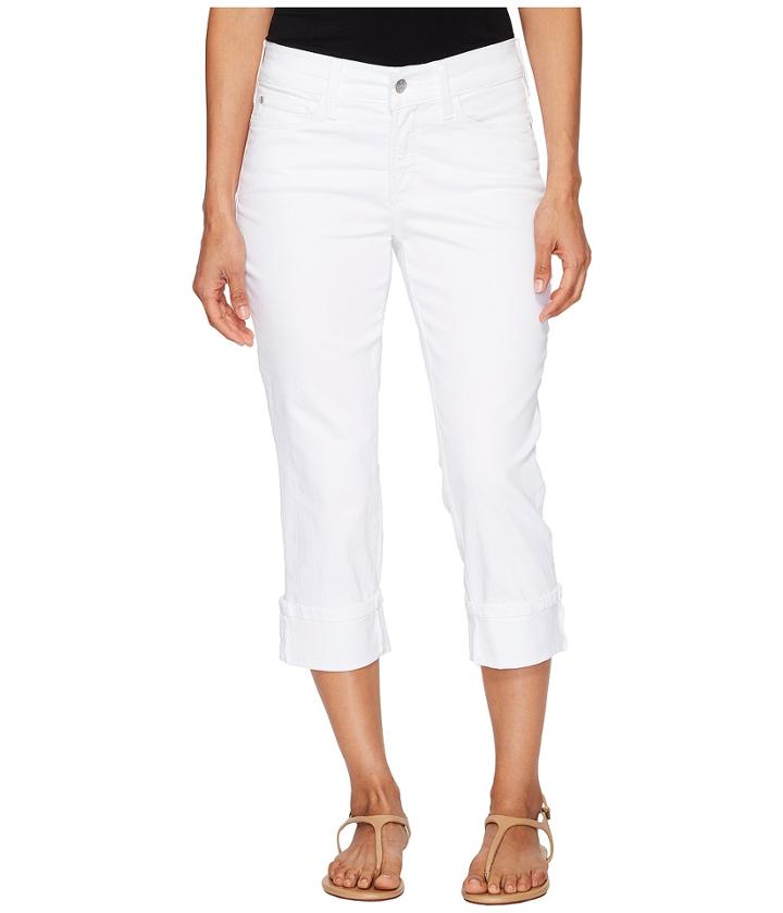 Nydj Petite - Petite Dayla Wide Cuff Capris In Optic White