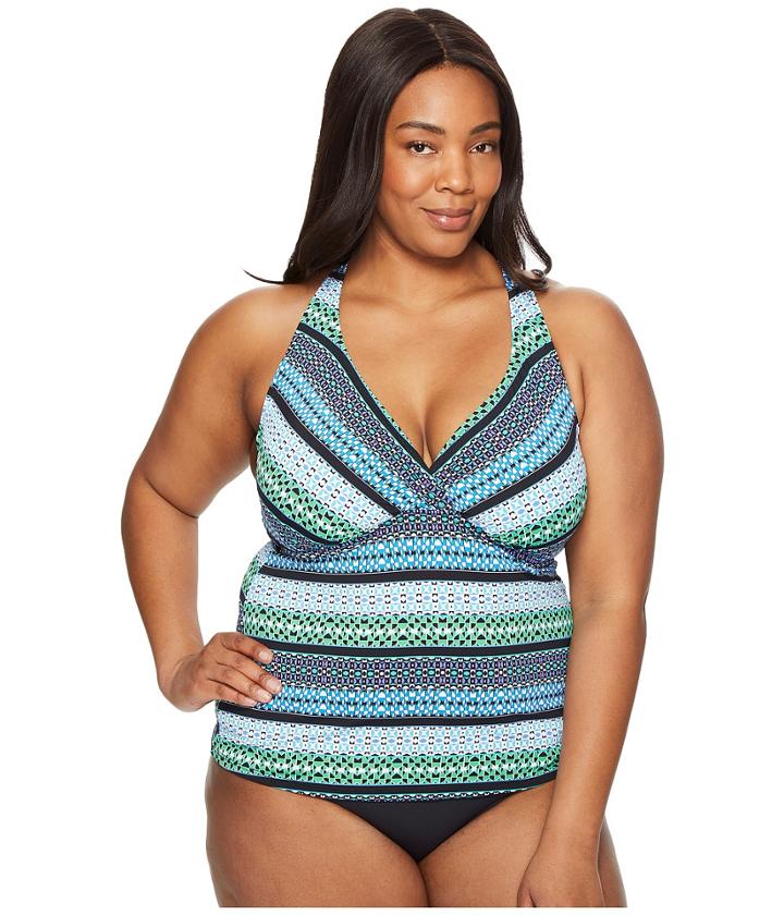 Jantzen - Plus Size Geo Graphic Stripe H-back Tankini