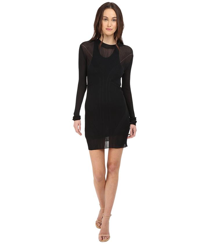 Vera Wang - Long Sleeve Ribbed Dress