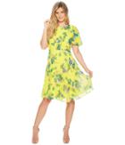 Calvin Klein - Floral Print Flutter Sleeve Chiffon A-line Cd8h22jn