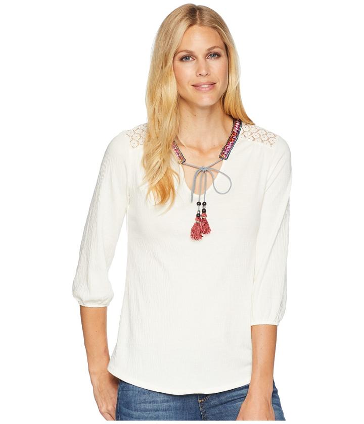 Wrangler - Long Sleeve Peasant Top With Crochet Shoulders