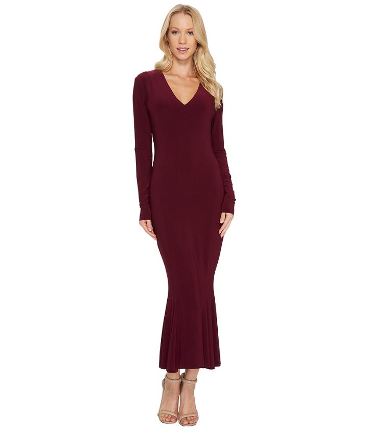 Kamalikulture By Norma Kamali - Long Sleeve V-neck Fishtail Midcalf Dress