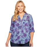 Lucky Brand - Plus Size Printed Chambray Popover Top