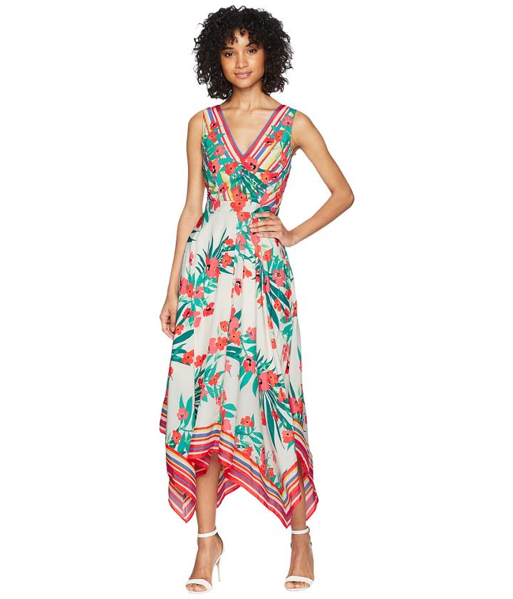 Vince Camuto - Printed Handkerchief Hem V-neck Dress