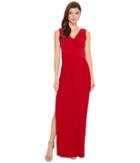 Adrianna Papell - V-neck Dreaped Jersey Gown