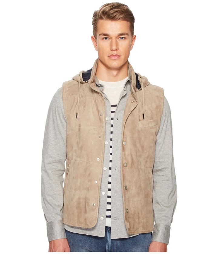 Eleventy - Suede Snap Front Vest W/ Removable Hood