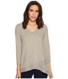 Mod-o-doc - Skinny Stripe 3/4 Sleeve Stripe Crossover Hem Tee