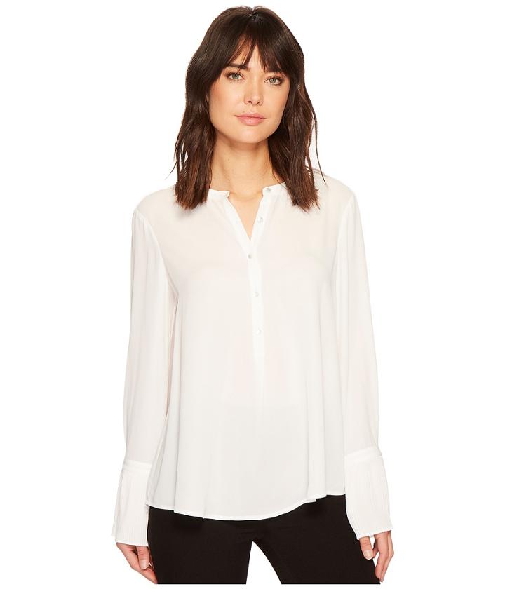 Catherine Catherine Malandrino - Long Sleeve Mandarin Collar Blouse W/ Pleated Cuff
