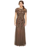 Adrianna Papell - Petite Short Sleeve Fully Beaded Floral Motif Gown