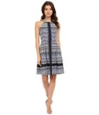 Vince Camuto - Printed Scuba Halter Fit And Flare With Release Pleats